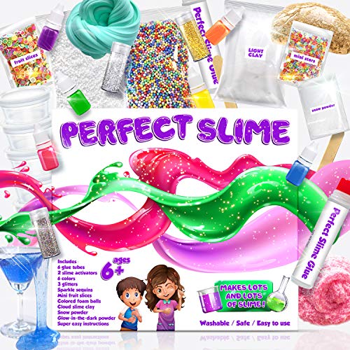 Slime Kit for Awesome Kids – Everything In 1 Box, DIY, All Ages, Clear Slime, Cloud Slime, Glitter, Crunchy, Snow Slime, Glow in Dark, and Gold Slime. Easy Instructions, Perfect Results Every Time