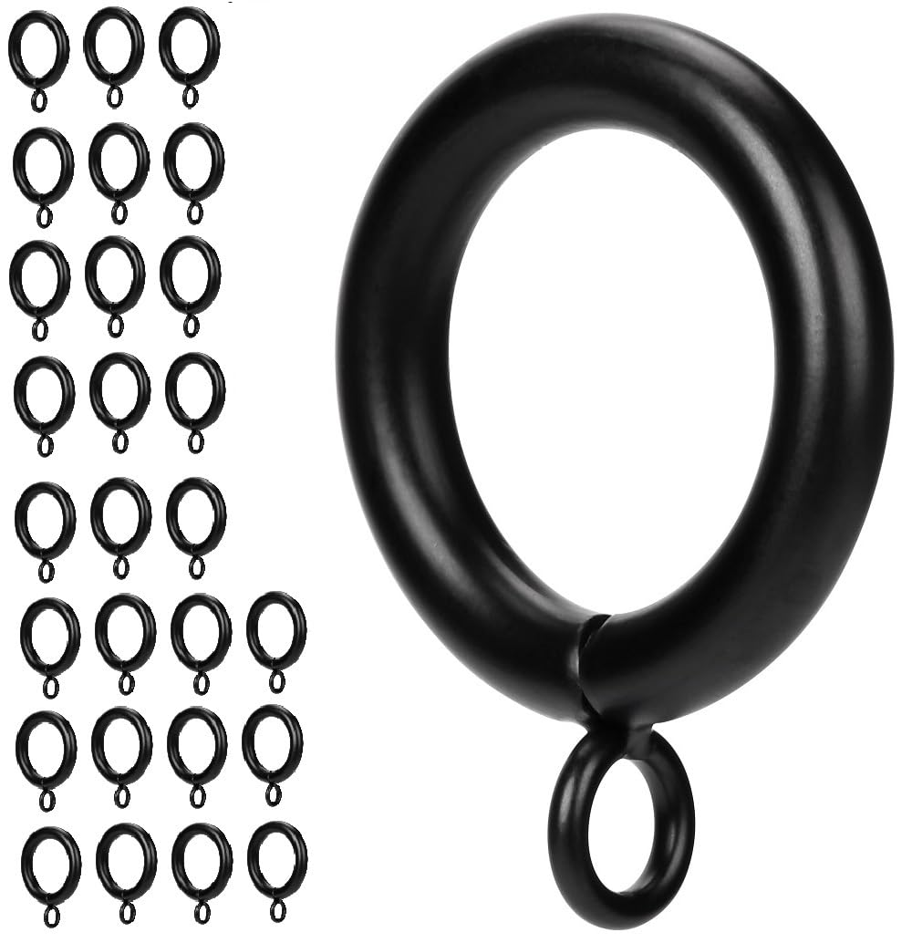 Curtain Ring Metal 28 Pcs 1.0 Inch Inner Diameter with Eyelets Fit Up to 0.8 Inch Rod Large Wire Diameter (Black-28pcs)