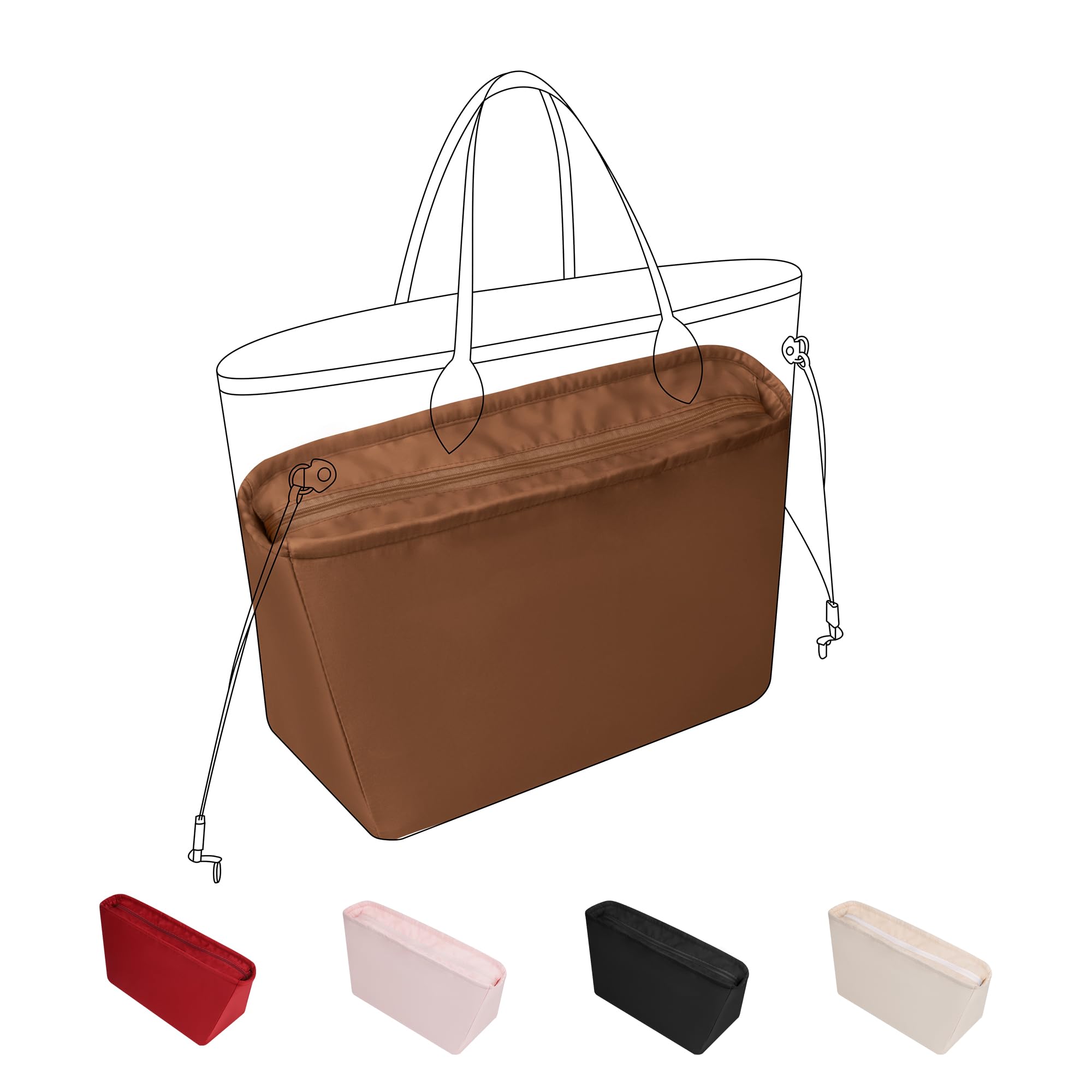 DGAZ Satén Organizador Interior para Neverfull GM con Cremallera, Gold