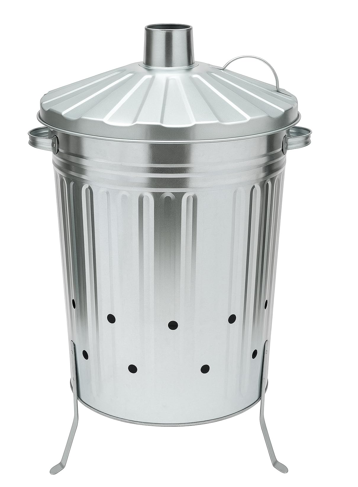 Best House | 75L Galvanised Metal Incinerator | Height : 30.7"/78cm Diameter : 18"/46cm | With Lid and Ventilation Holes | Durable Garden Waste Fire Burner for Leaves, Paper, Wood (Pack of 1) — image 1