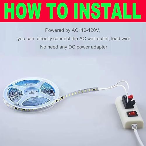 Miniatura 8 de Tira de luces LED AC110-130V, regulable, 10,000 lúmenes, 16.4 pies, SMD 2835, 600 LED, impermeable, IP44, tira de cinta, más brillo que las tiras de