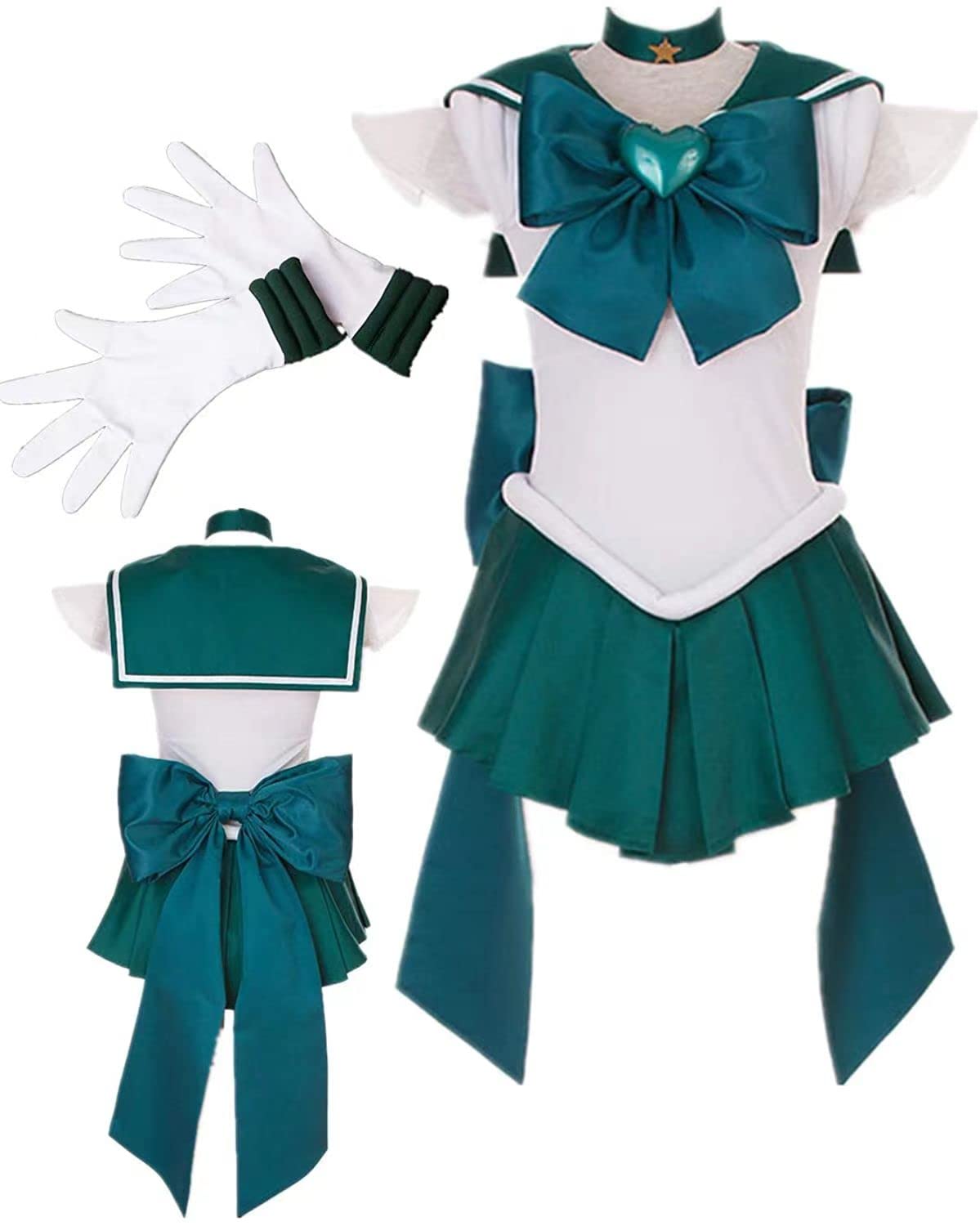 YOUYI US size Women Neptune Cosplay Costume Super S combat suit green skirt - Medium