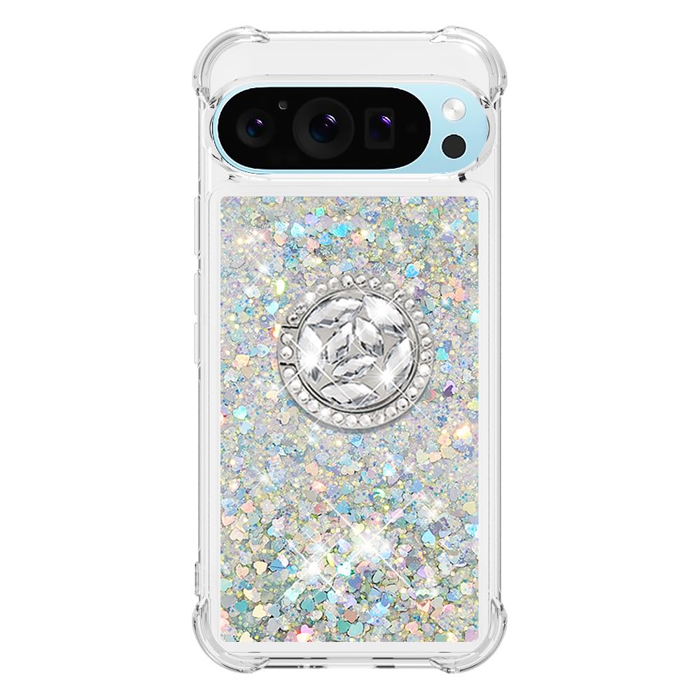 TUUTPU Coque Pour Google Pixel 8 Pro Avec Cordon, Paillette Liquide Étui Pour Téléphone Avec Lanière, Transparent Silicone Collier Réglable Protection