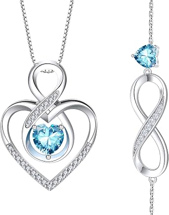 RIVIKO Infinity Heart Symbol Necklace Bracelet Set for Women 925 Sterling Silver Love Heart Pendant Valentines Day Mothers Day Anniversary Birthday Christmas Jewelry Gifts for Women Mom Wife Girl
