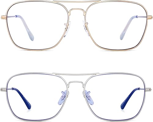 Miniatura 9 de JM Paquete de 2 lentes de lectura de aviador para mujer, marco de metal, bloqueo de luz azul, lectores de computadora
