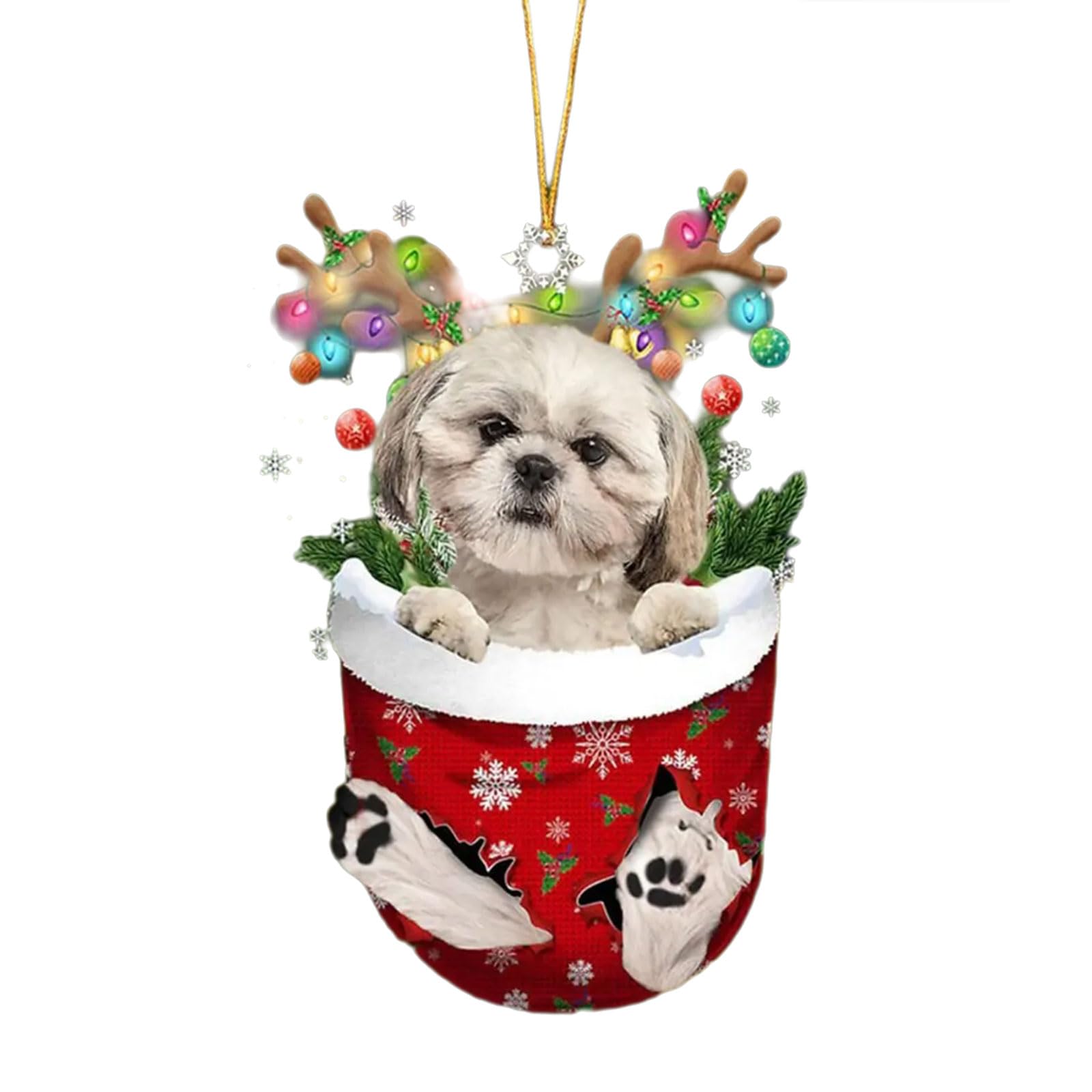 Lerpwige Festival Dog Hanging Charm Acrylic Pendant Christmas Decoration Hanging Ornament For Tree Adornment Dog Stocking Fillers