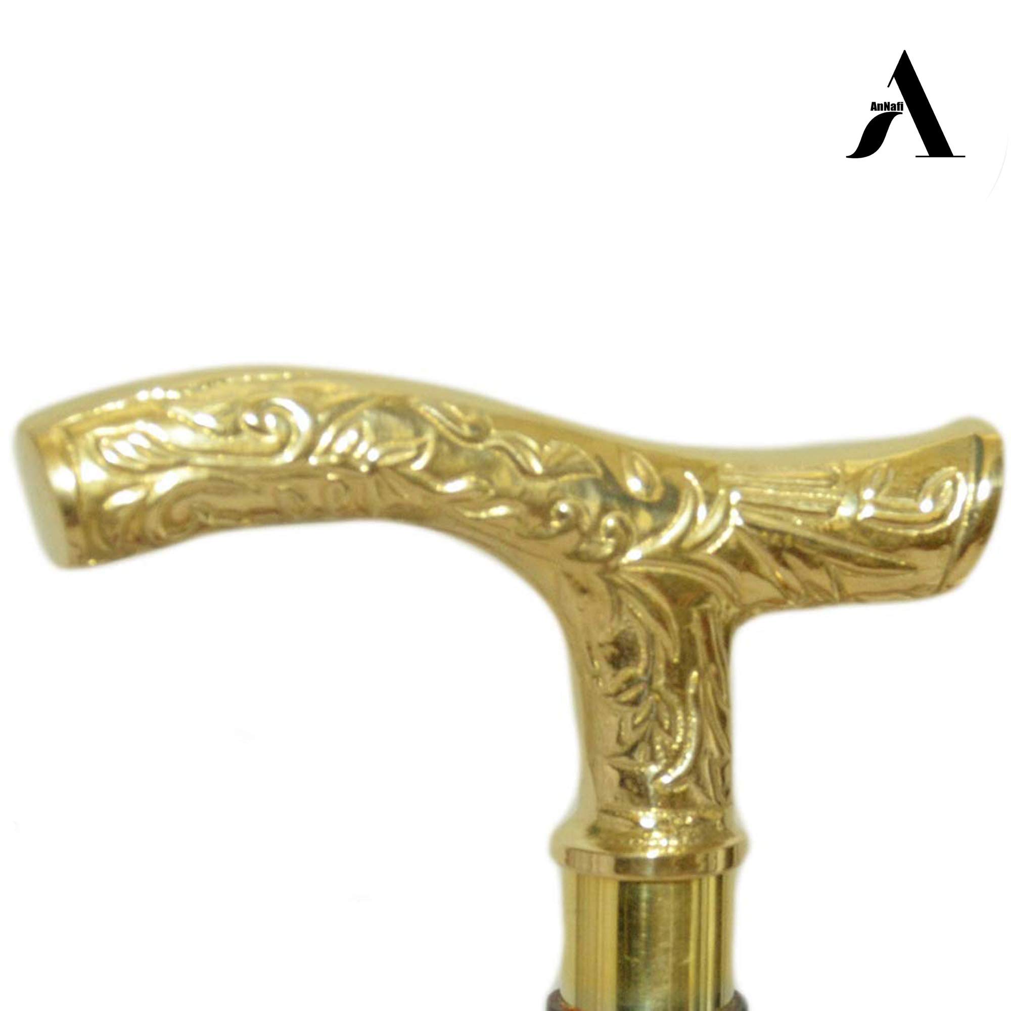 AnNafi Golden Victorian Detail Walking Cane's Handle | Vintage Stylish Royal Hand Carved Design Antique Handmade Classic Walking Stick Handles Only (Golden Victorian Detail)