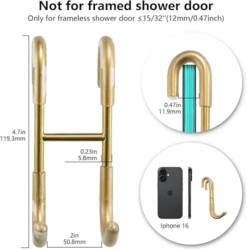 Miniatura 10 de NINETREX Ganchos para toallas de puerta de ducha, gancho negro para puerta de vidrio, para baños, toallero de acero inoxidable 304 resistente para