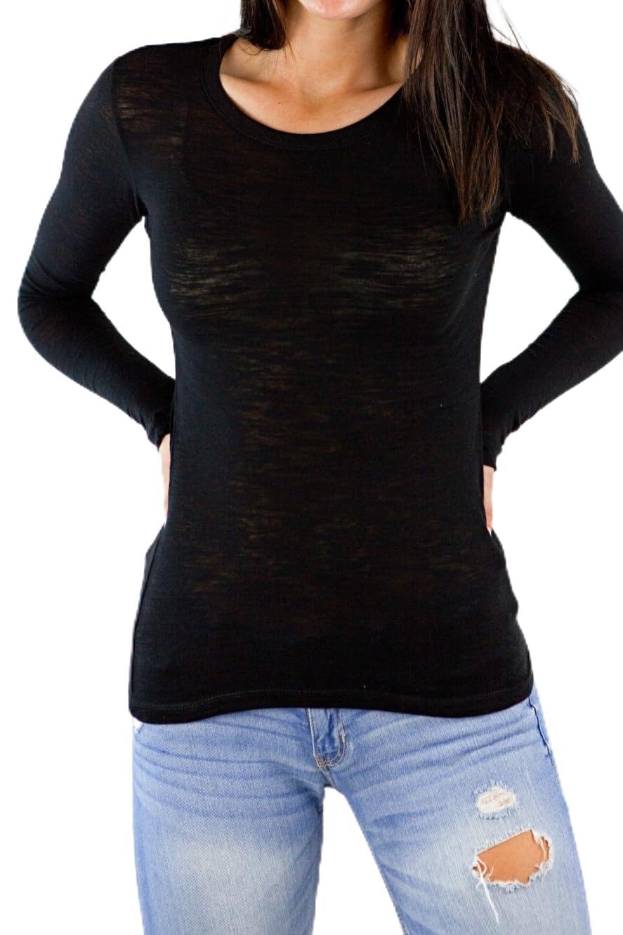 Pimatee Juniors Long Sleeve Cotton Slub Crew Neck Tee