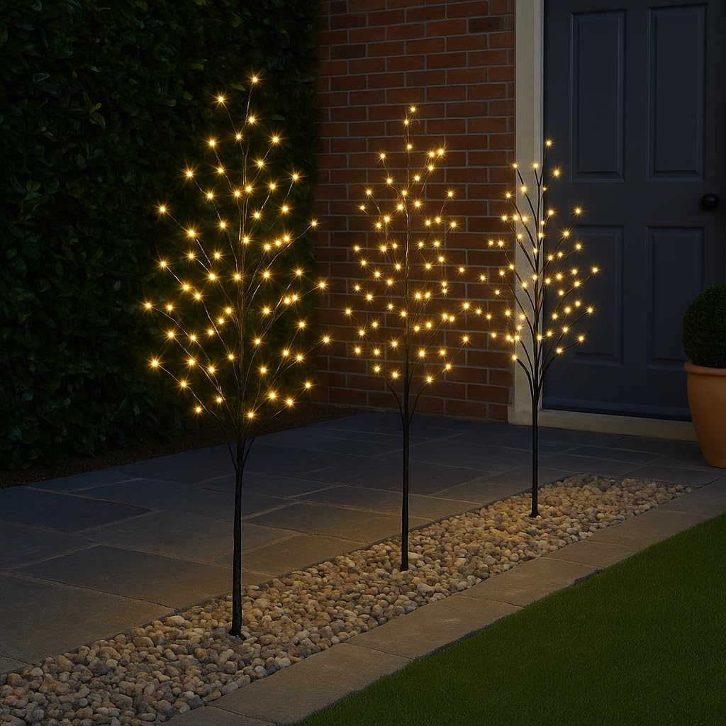 Festive Productions Set di 4 x 100 cm illuminato ramoscello Pathfinders – 384 LED bianco caldo – Illuminazione natalizia per interni ed esterni
