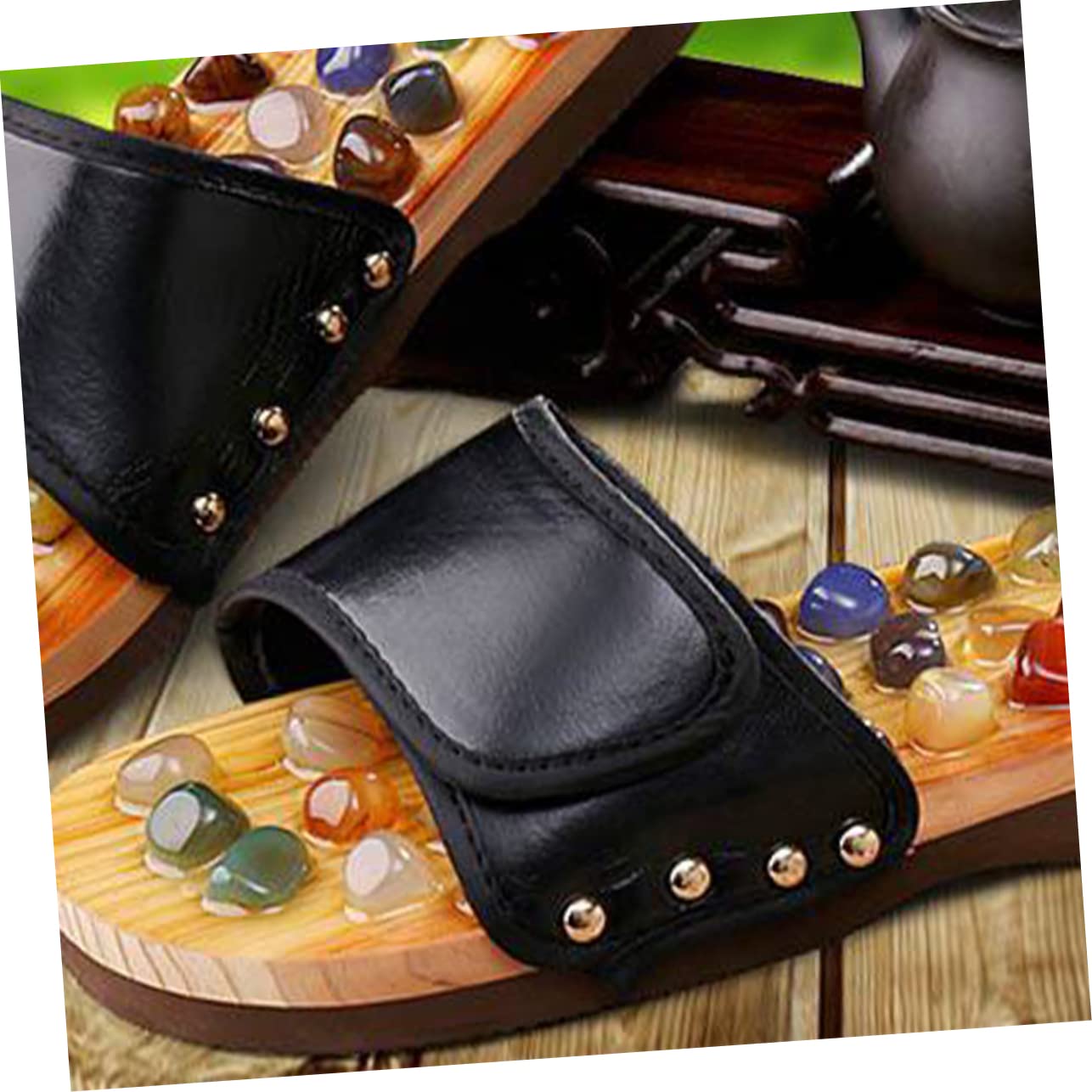 Massagepantoffeln 1 Paar aus Natürlichem Achat, Schwarz 44
