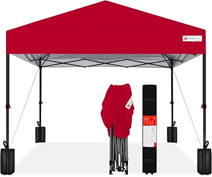 Best Choice Products 8x8ft Pop Up Canopy Tent, Outdoor Shade, 1 Person 1 Minute Set Up, Carry Case, 4 Weight Bags - Red