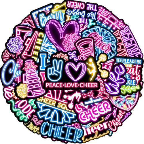 120PCS Neon Cheer Stickers Cheerleading Party Favors Birthday Party Decorations Vinyl Waterproof Stickers for Water Bottle Laptop Luggage Helmet