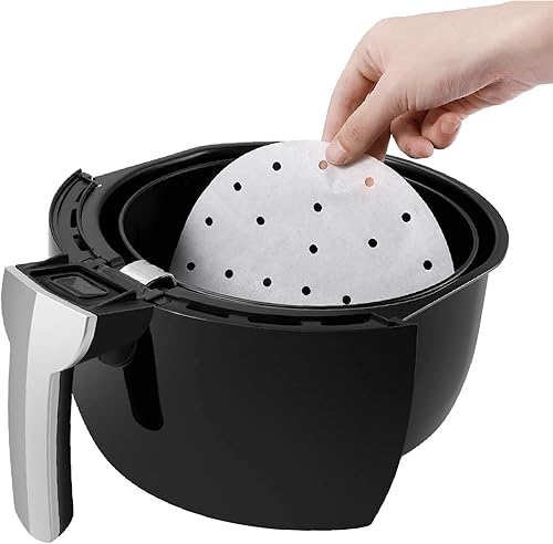 Miniatura 12 de Flexzion Papel pergamino perforado de 7.5 pulgadas para forros de freidora de aire, redondo, sin blanquear, 200 hojas de 3.5 y 3.7 cuartos de galón