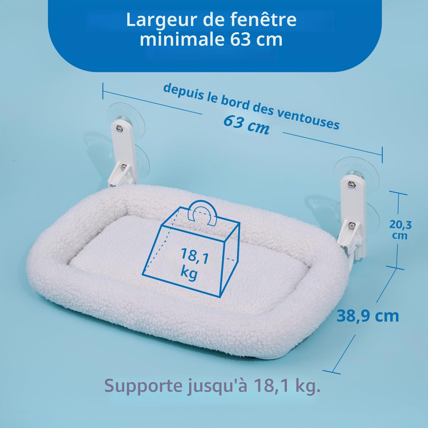 Zakkart Hamac Pliable pour fenêtre – sans Fil, Lavable en Machine, Cadre en métal Robuste et Supports ABS – Perchoir de fenêtre pour Chats et Chatons de Grande Taille (traversin Blanc, Taille L)