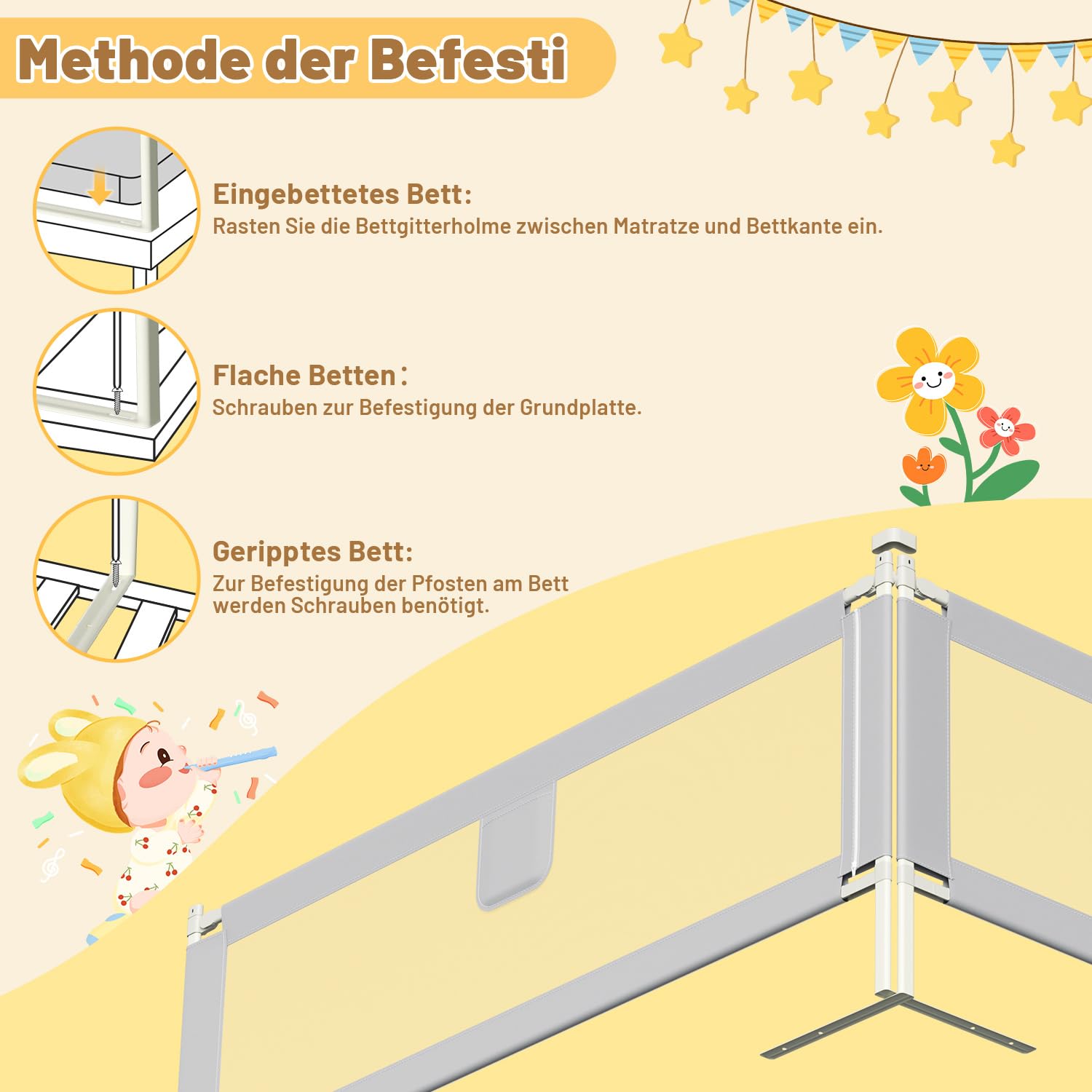 Bettgitter 200cm, Bettgitter Rausfallschutz Bett Höhenverstellbar 64-96cm, Bettschutzgitter Kinderbettgitter mit Luftiges Netz für Kinder & Elternbetten, Grau