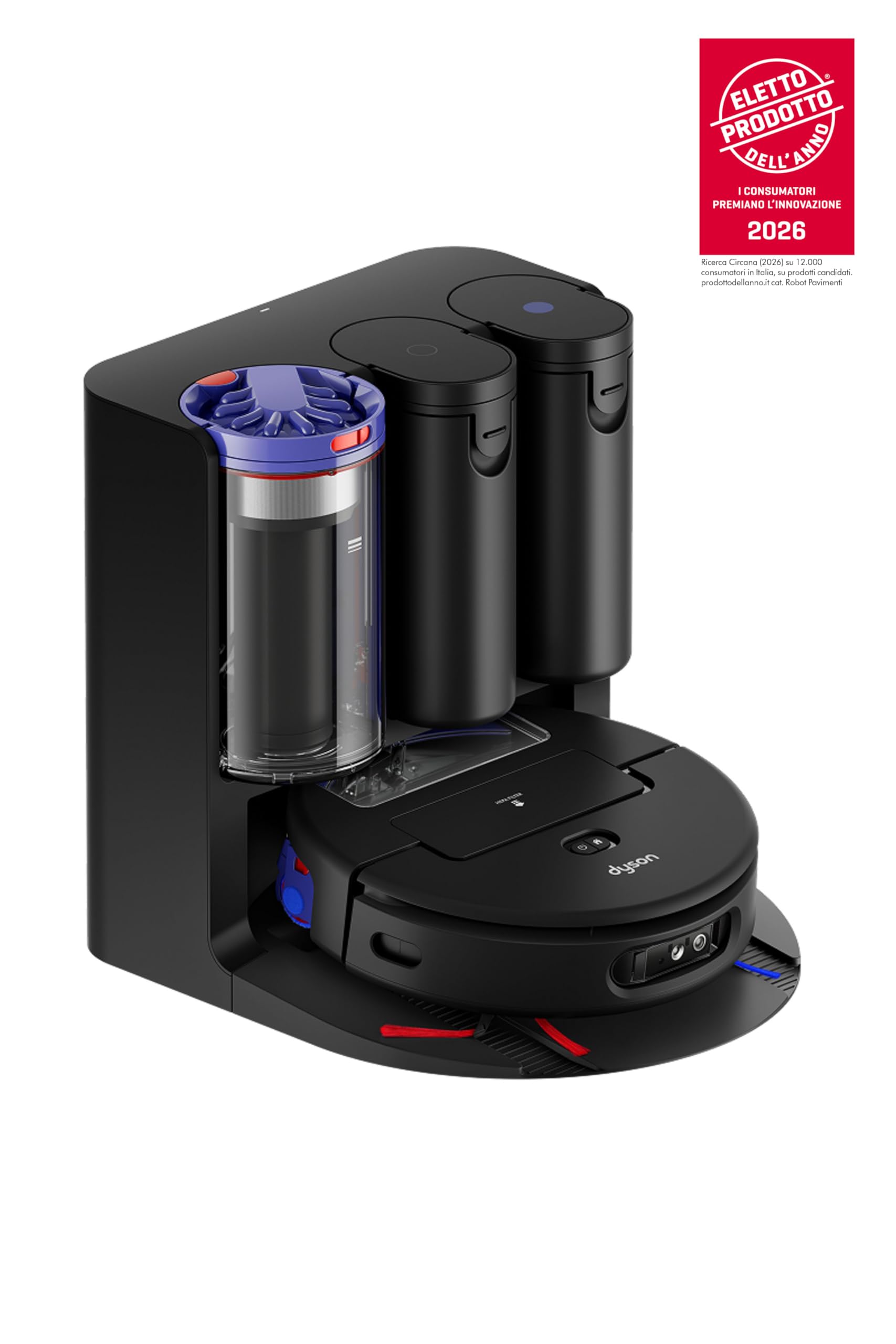 Dyson Spot+Scrub™ AI Robot aspirapolvere e lavapavimenti, 18.000 Pa, 200 min autonomia, auto‑svuotamento, base 3 L, rullo autopulente e filtrazione igienica 0,1 micron (Nero/Blu)