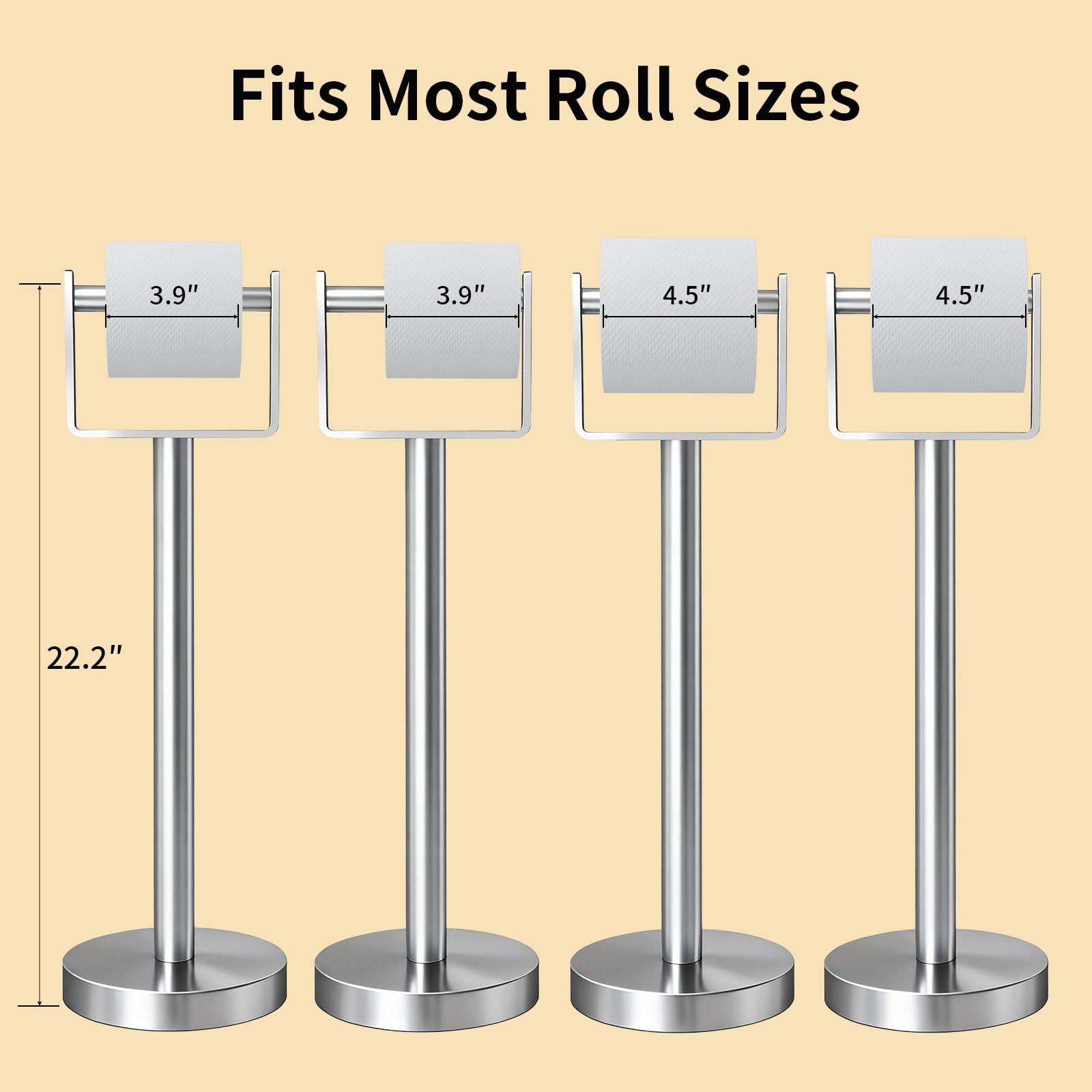 YUMORE Toilettenpapierhalter freistehend Klopapierhalter Stehend Silber T | Toilettenpapierständer Edelstahl Klorollenhalter mit Gewichteter Basis WC Rollenhalter Toilettenrollenhalter, 556x180x180mm