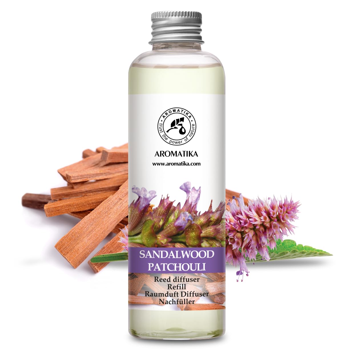 Reed Diffuser Refill Sandalwood & Patchouli 6.4FL Oz - Scented Diffuser Refill with Patchouli Essential Oil - Home Fragrance - Air Freshener - Aromatherapy - Spa - Home - Office - Boutique