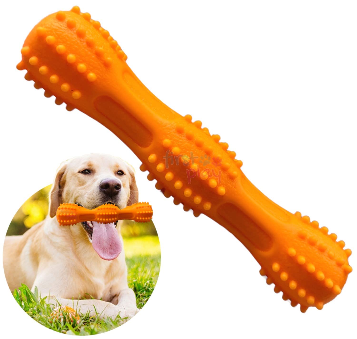 First Play Non-Toxic 100% Natural Rubber Dog Chew Spike Bone Toy, Puppy/Dog Teething Toy, Dental Cleaning Dog Toys (Large) - 9 inches (Orange) (B0BGXC9KSS) Amazon Price History, Amazon Price Tracker