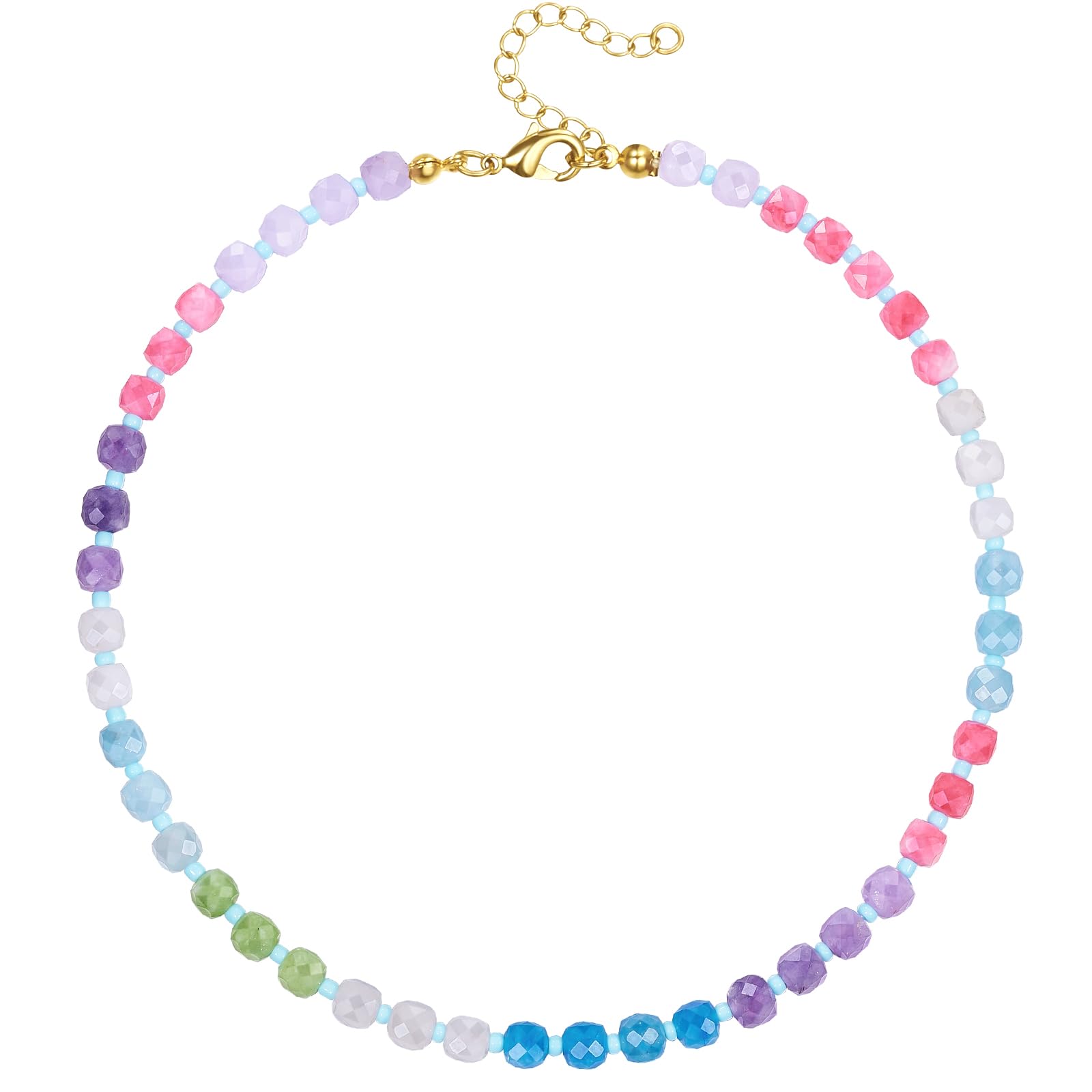 Boho Multicolor Gemstone Bead Necklace – Natural Stone Rainbow Choker, Handmade Summer Jewelry Gift For Women