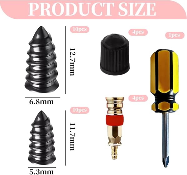 Kit Riparazione Pneumatici Auto, Include 20 Pcs Viti con Mastice Gomma di 2 Dimensioni + Cacciavite Piatto/Stella, Mastice per Riparazione Pneumatici I Kit Riparazione Pneumatici Moto - 2