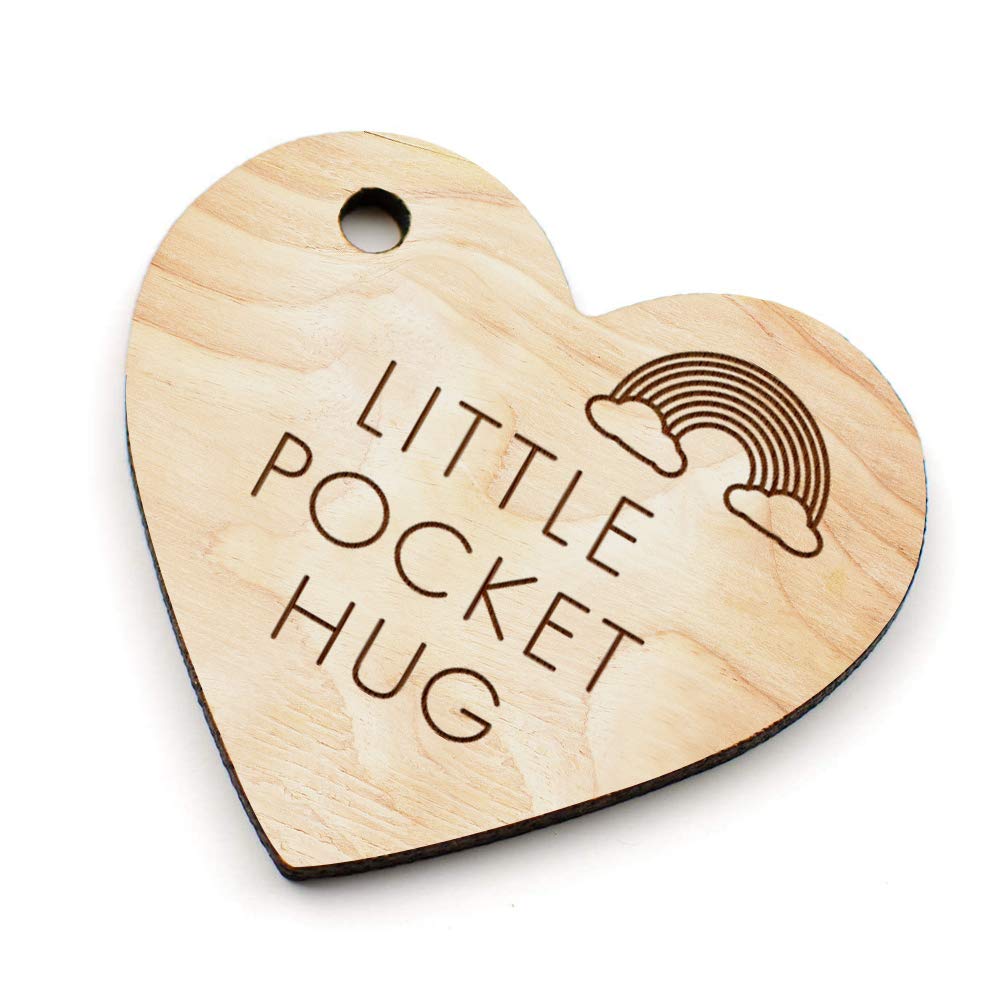 EDSG 5 x Wooden Little Pocket Hug Heart Token | Keyring | Keepsake Gift for Love | Gift of Christmas for Friends Family Couple | Thinking of You Gift Heart Style(With Hole)