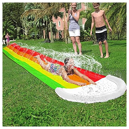 AMENON 14 FT Lawn Water Slides, Rainbow Slip Slide Play Center with Splash Sprinkler and Inflatable Crash Pad for Kids Children Summer Backyard Swimming Pool Games Outdoor Water Toys