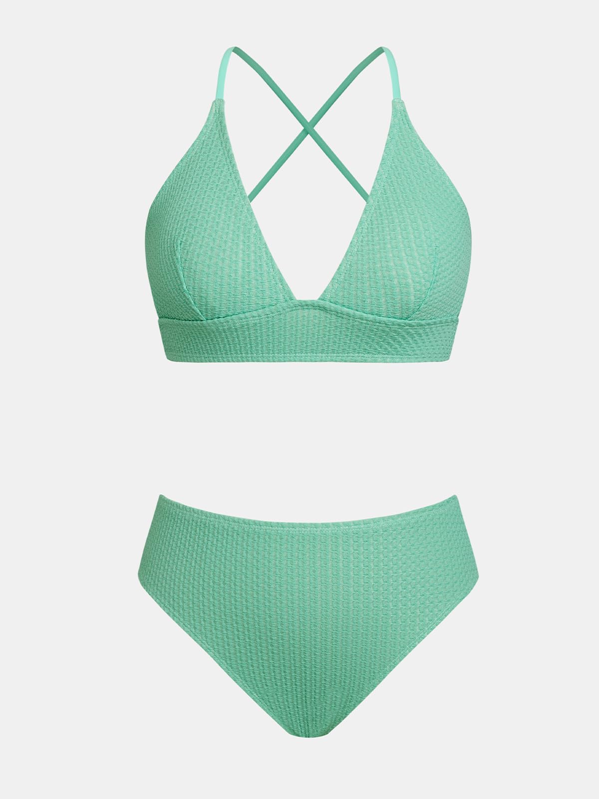 CUPSHE Damski zestaw bikini z dekoltem w kształcie litery V, trójkąt, szeroka taśma pod biustem, Lace Up Mid Waist Bikini moda kąpielowa, dwuczęściowy strój kąpielowy