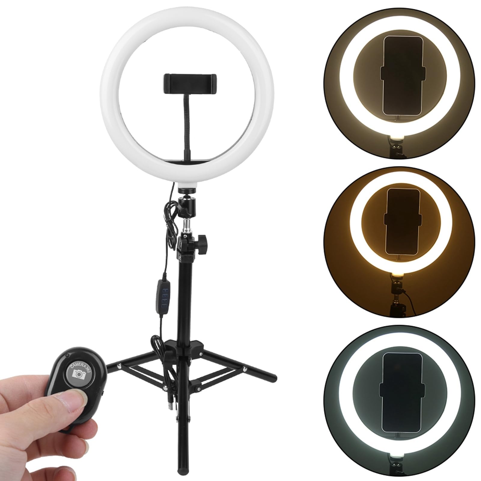 Anello Luminoso a LED per Selfie con Treppiedi e Supporto per Telefono Anello Luminoso a LED Dimmerabile da 10 Pollici Luce di Riempimento per Trucco Video Studio