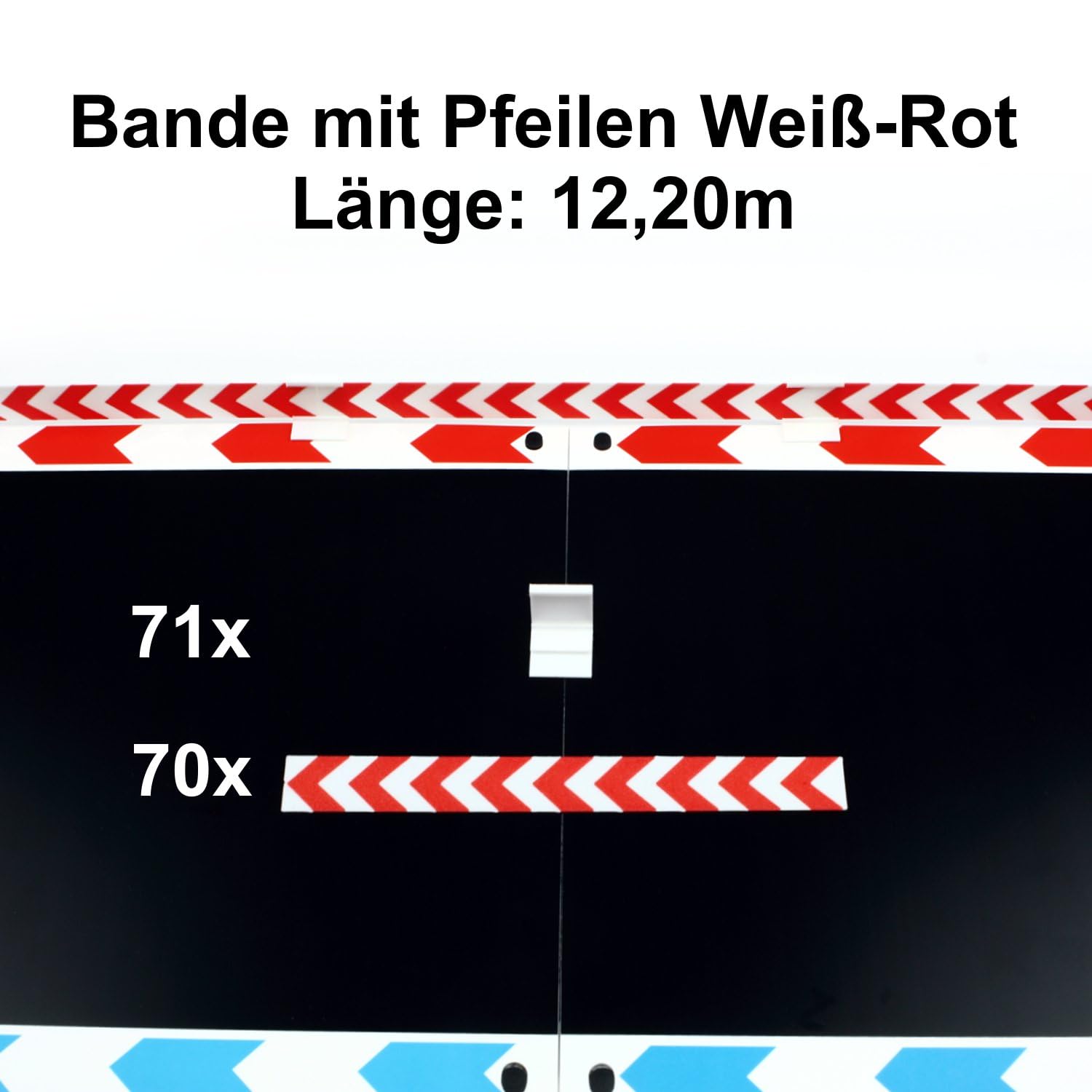 Overdrive-Racing Leitplanken mit Pfeilen für Carrera Hybrid - 1,75m / 6,30m / 12,20m - Begrenzung Kurven Gerade Bande Zaun Fangzaun, Farbe:Weiß-Rot, Länge:6.30 Meter