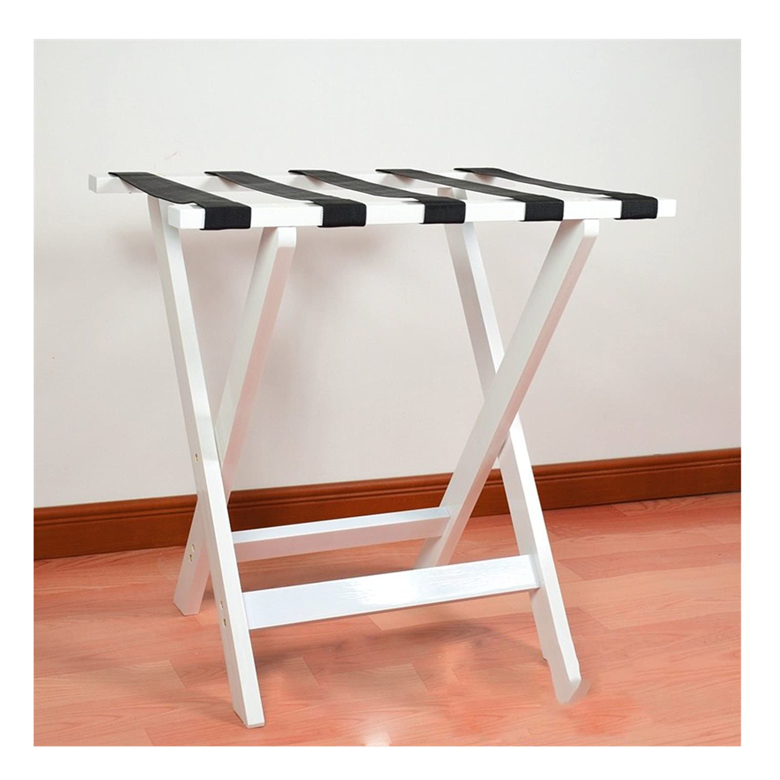 Porte-bagages pliant en bois blanc 60x45cm avec sangles en nylon