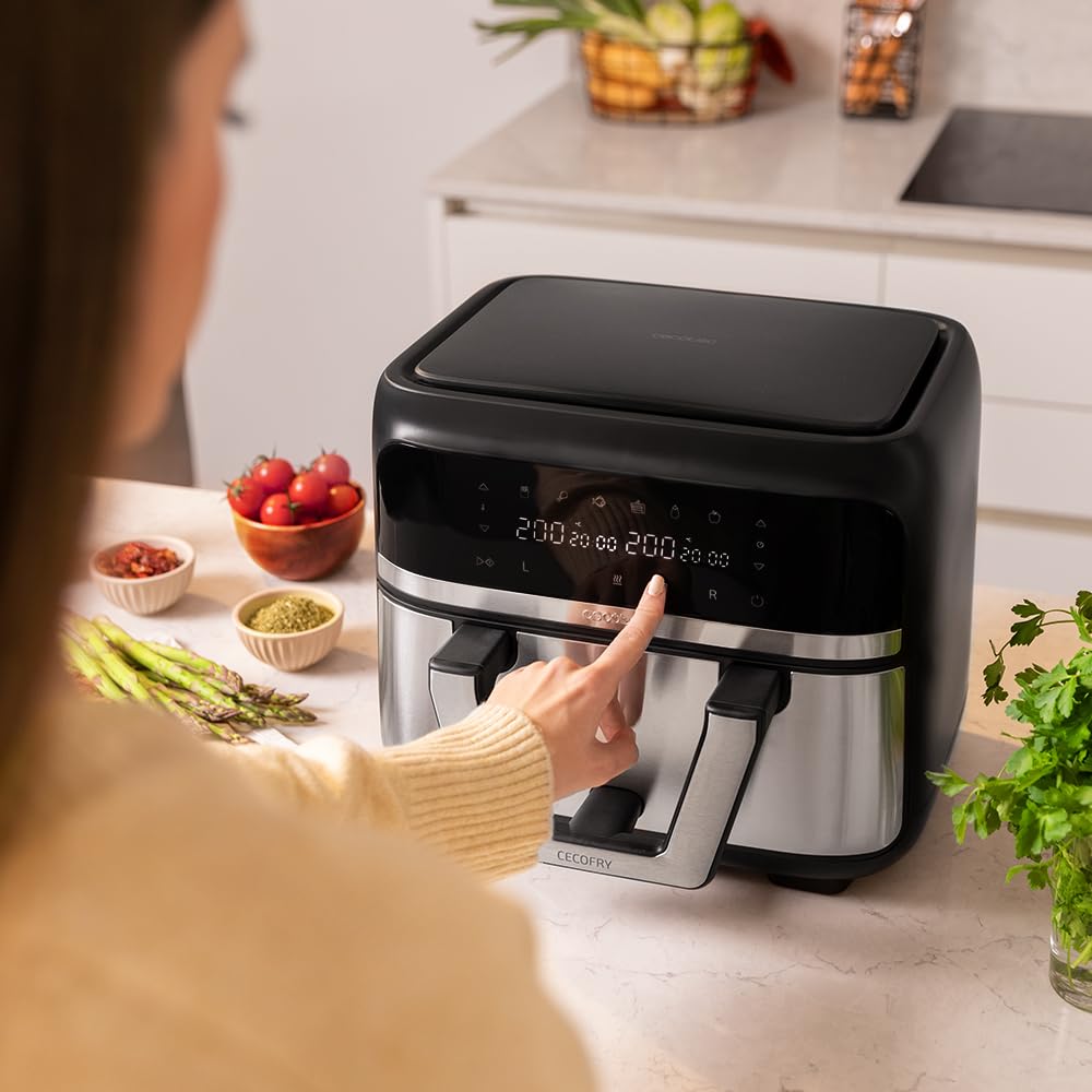 Cecotec Friteuse à Air sans Huile - 9L Séparable en 2 - Air Fryer Cecofry Dual 9000, 2850W, Diététique et Digitale, Panneau Tactile, Température Double et Réglable, 6 Modes, Technologie PerfectCook