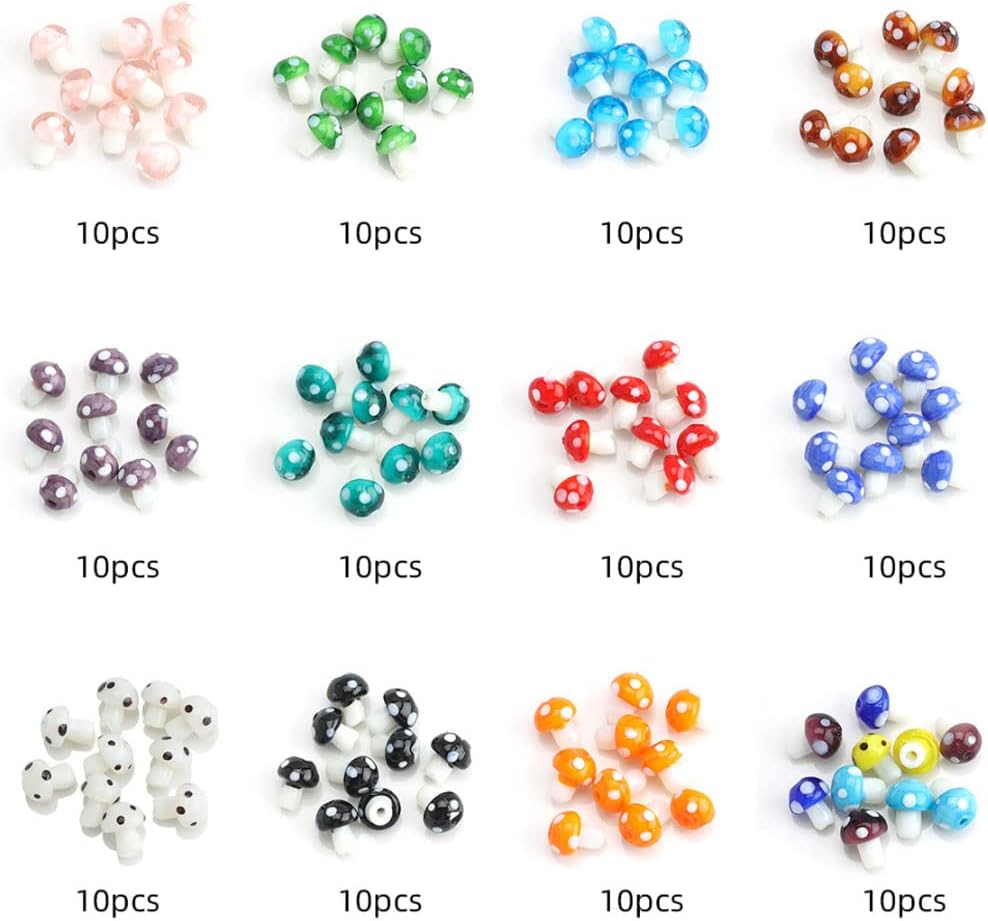 KABAKE Mushroom Beads for Jewelry Making - Bracelet Earring Art Kit, 10x13mm 356pcs Mushroom Glass Beads Charm Set, DIY Supplies