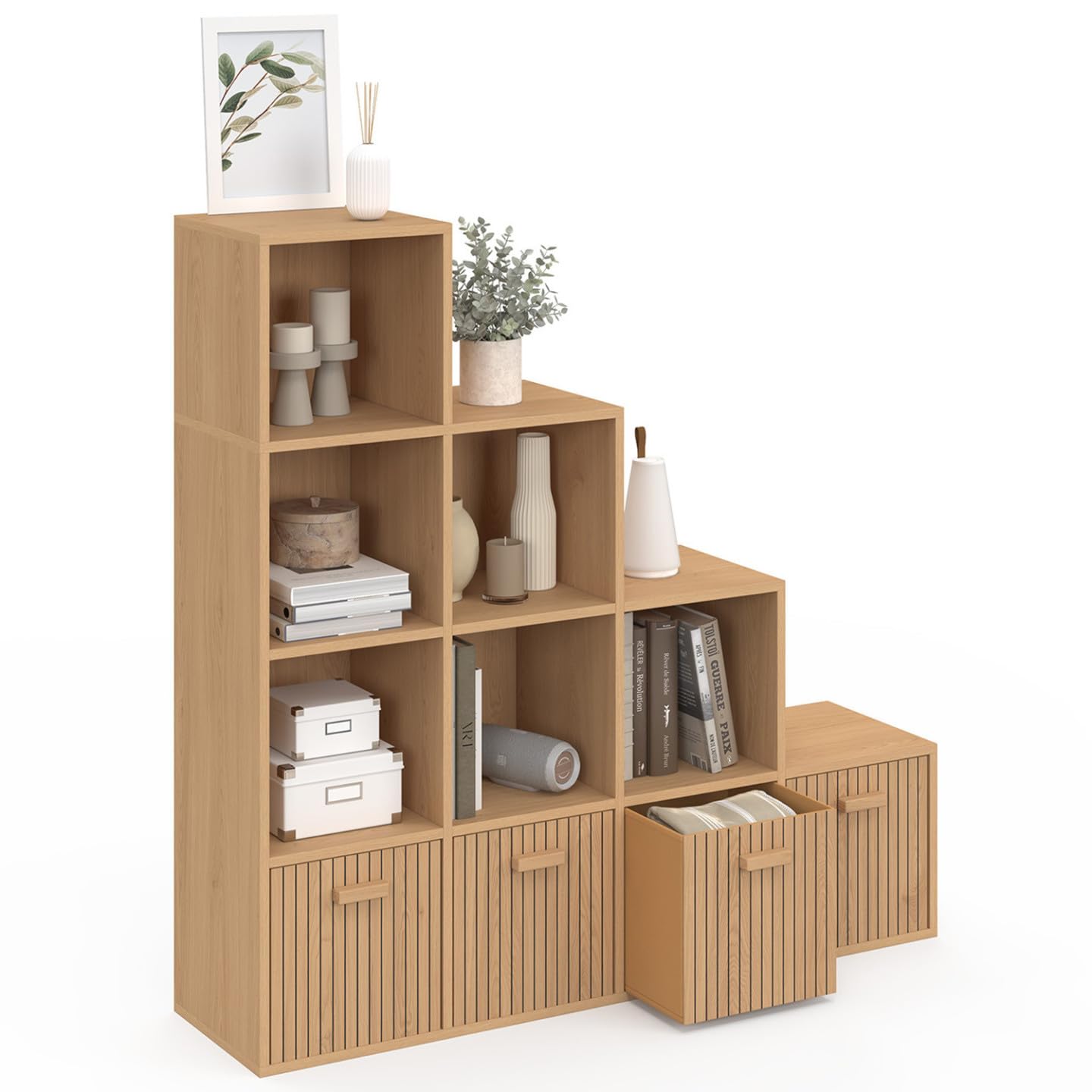 IDMarket - Meuble de Rangement en escalier LORYS Effet Lattes Juliette