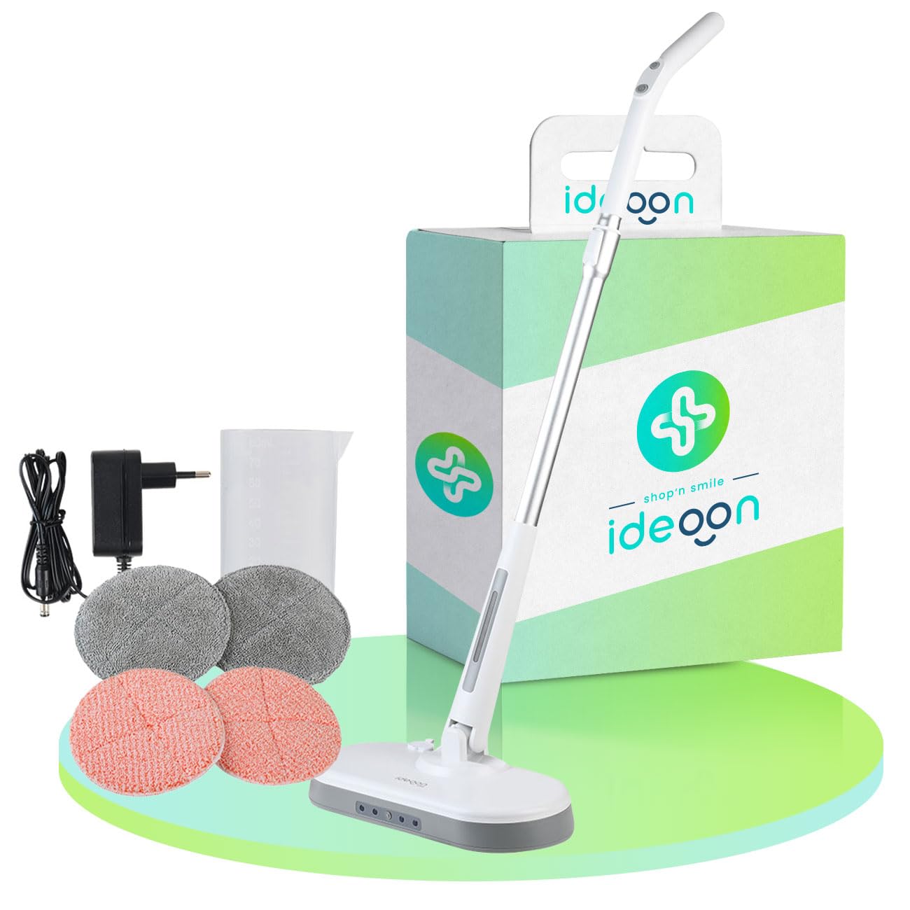 ideoon Pulidora inalámbrica para suelos con depósito de agua: 30 W de potencia y 40 minutos de tiempo de funcionamiento, barra telescópica, mopa para grandes superficies, azulejos, laminados