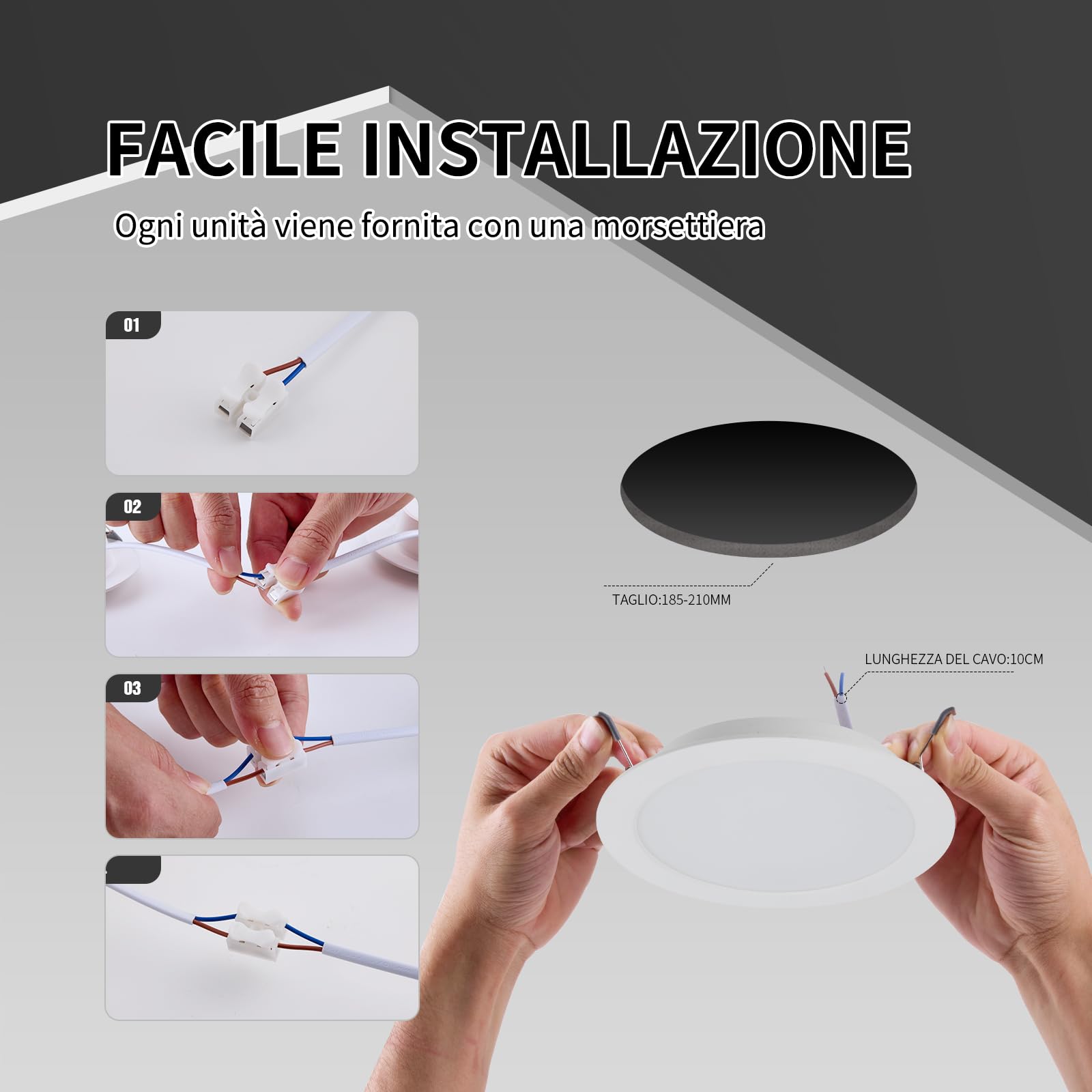 6 Pezzo Faretti LED da Incasso per Cartongesso 24W, 2200LM, IP44, Bianco Caldo 3000K/Bianco Neutro 4000K/Bianco Freddo 6000K Regolabili, Foro Ø185-210mm, Faretti LED Soffitto per Bagno Cucina