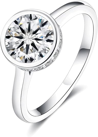 Moissanite Engagement Rings for Women, 1.5 Carat D Color VVS1 Solitaire Bezel