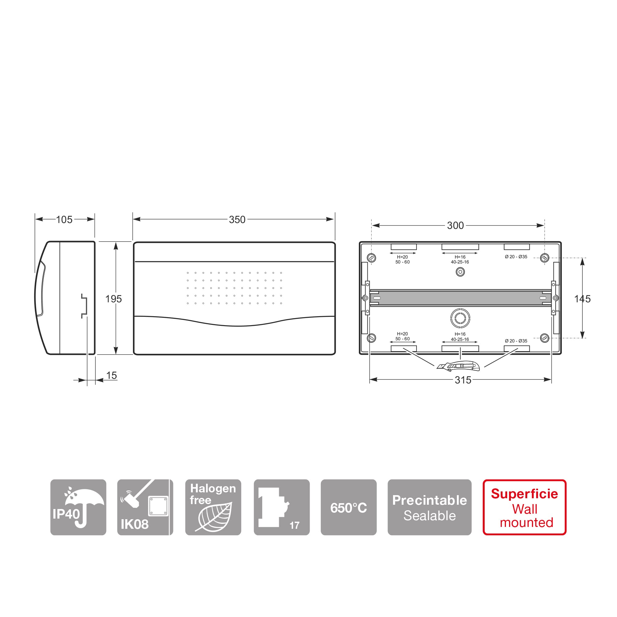FAMATEL – Armario Nuova superficie IP40 | Serie Nuova | 18 elementos | 195x350x100 | Gris