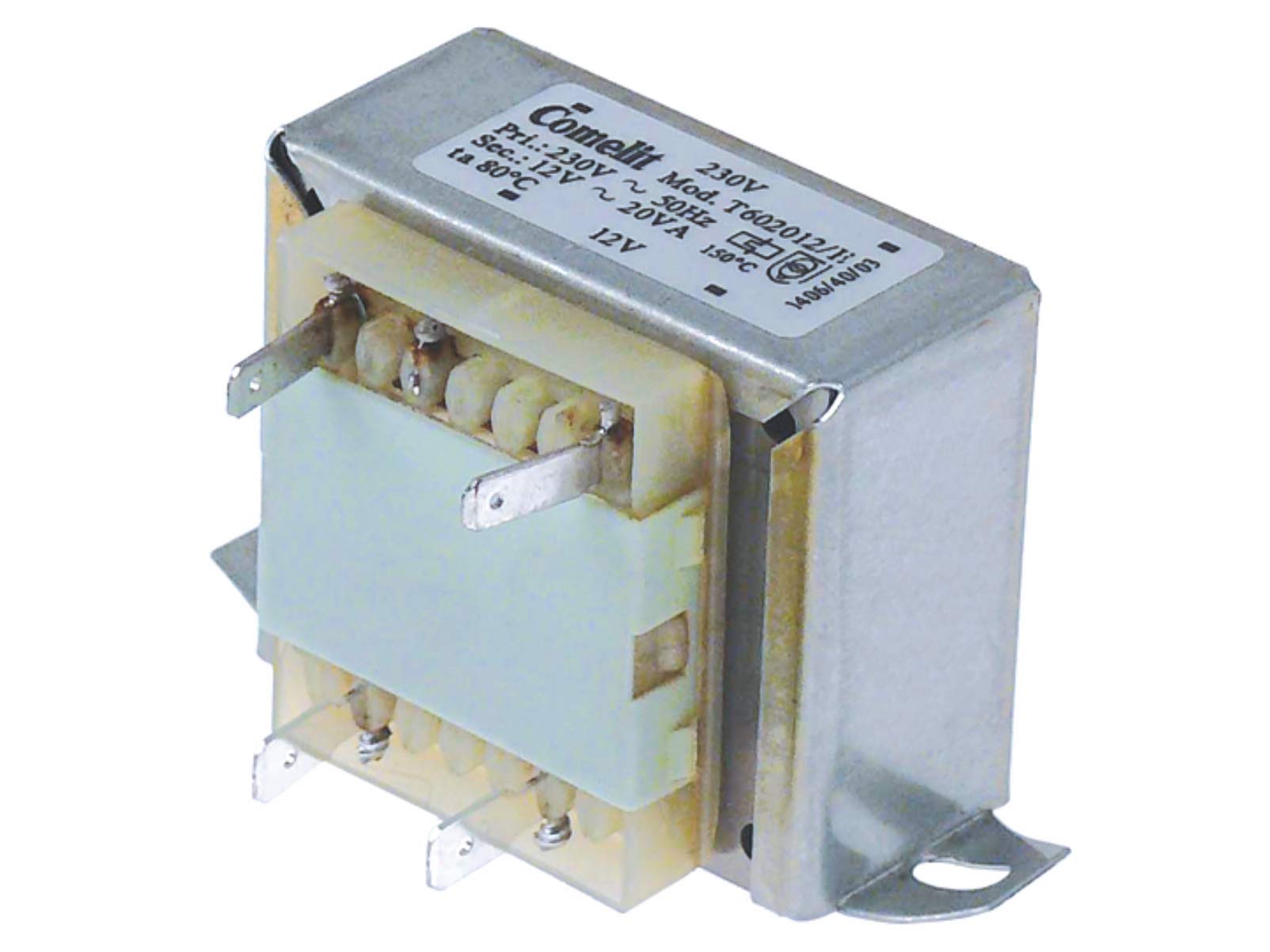 TRASFORNO PIZZA TRASFORMATORE PRIMARIO 230VAC SECONDARIO 12VAC 20VA COLLEGAMENTO MASCHIO FASTON 6.3MM 50/60HZ