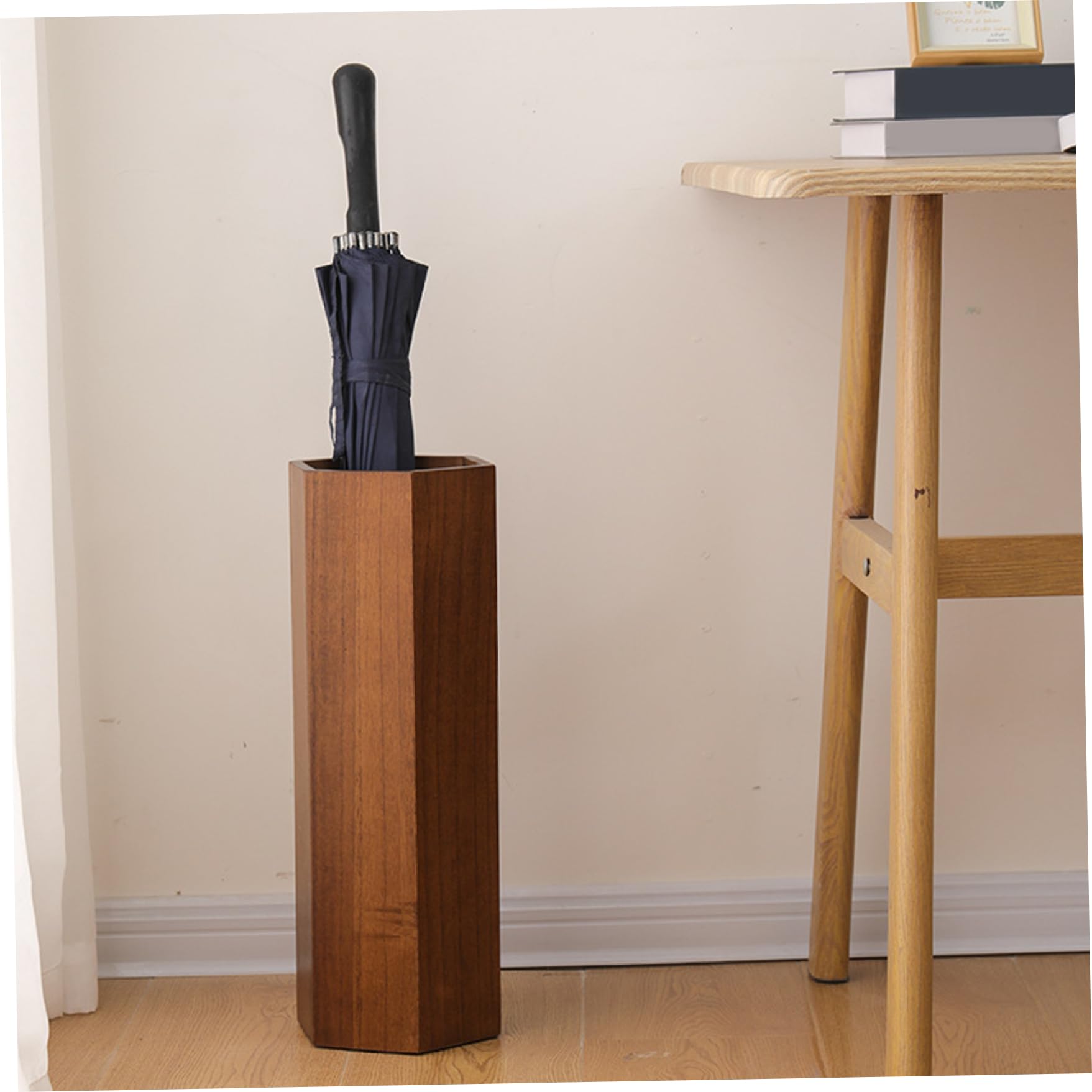 Portaombrelli per Ingresso, Secchiello per ombrelli in Legno da 7, 5x19 Pollici, Porta Bastoncini da Passeggio con canne esagonali Marroni Vintage per Ufficio Domestico