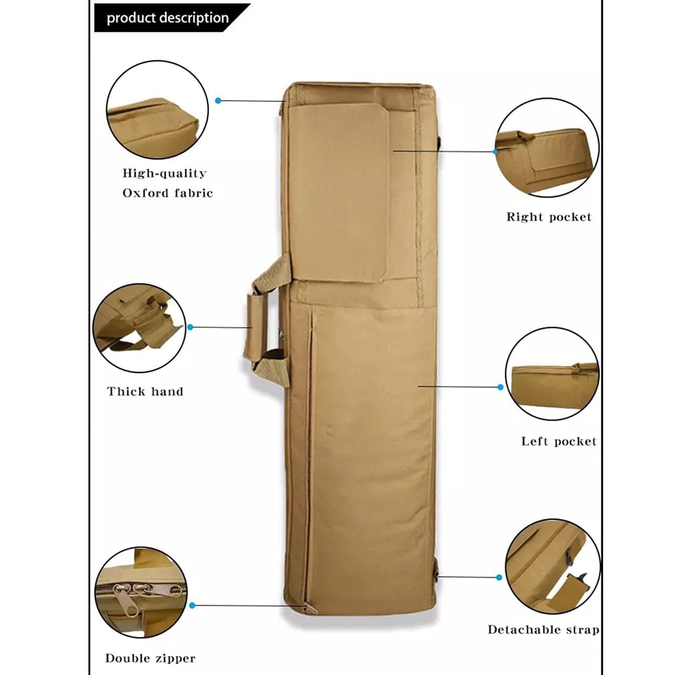 Borsa morbida per fucile, borsa tattica per armi da esterno, custodia tattica fucile, zaino portaoggetti imbottito Soft Air Caccia con Tasche Imbottitura Khaki,100CM
