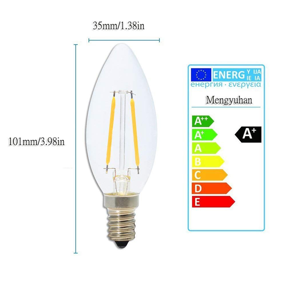 Bombillas led Bombilla LED Edison E14, 2 W, C35, Vela, Blanco cálido, 2700 K, ángulo de Haz 360 ​​Grados, Paquete 10 Equivalente a 20 incandescente