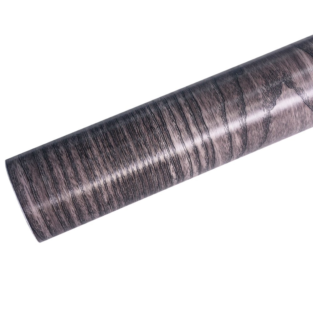 TECKWRAP Black Ash Wood Grain Textured Vinyl Wrap Adhesive for Home Office Furniture DIY(24" x 6.5ft)