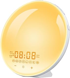 URDUIN Sunrise Alarm Clock for Kids Heavy Sleepers Adults, Wake Up Light Alarm Clocks for Bedrooms with Dual Alarms, Sunrise Simulation, FM Radio, Sleep Aid, Snooze, 7 Colors, 7 Natural Sounds