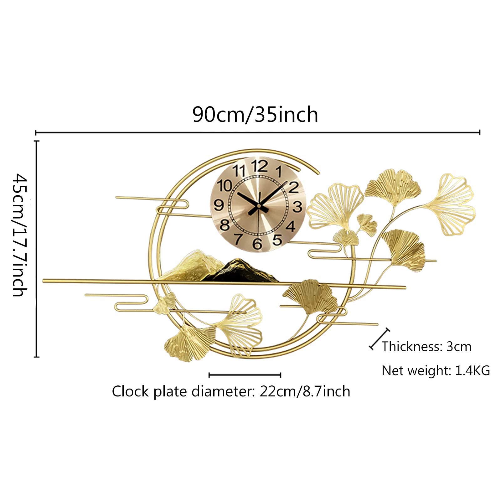 Lafocuse 33x19 Inch Silent Etal Odern Ginkgo Leaf Wall Clock For - View #6
