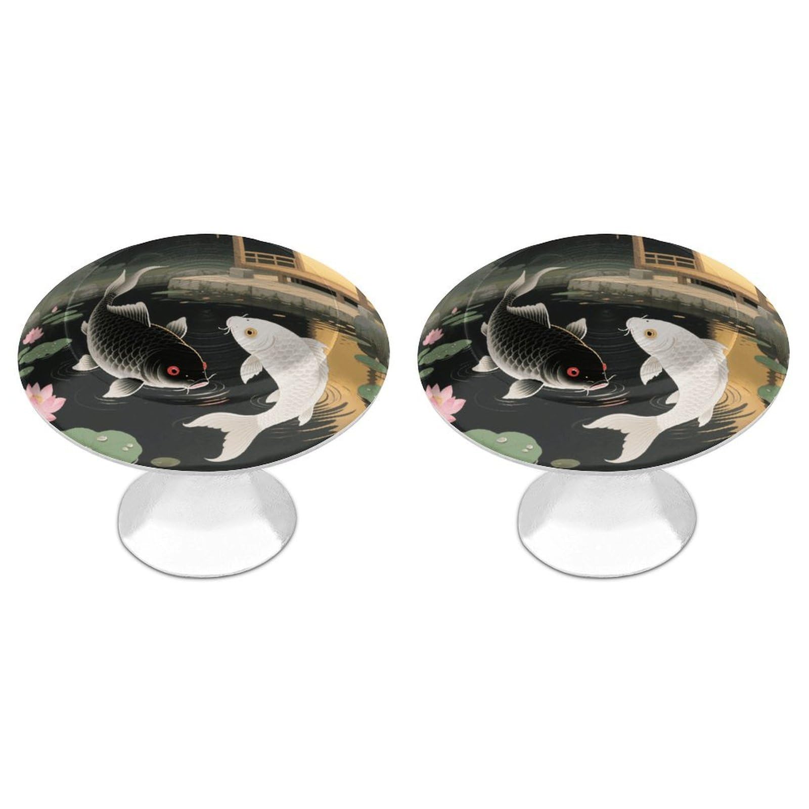 Maccbn Style-3 2 Pack 1.1" Round Japanese Yin Yang Koi Fish Drawer Knobs Modern Kitchen Cabinet Knob Hardware Handles Decorative Furniture Knobs For Dresser, Cupboards, Wardrobes, Bifold Door, Closet Doo