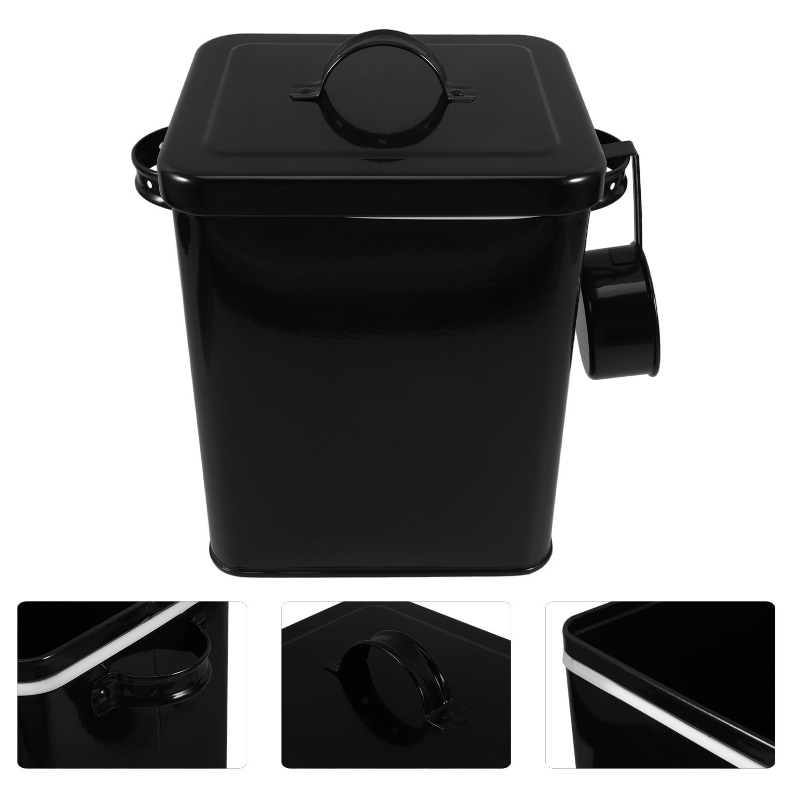 Kisangel Bote de Almacenamiento con Tapa y Cuchara, Acero Inoxidable Negro