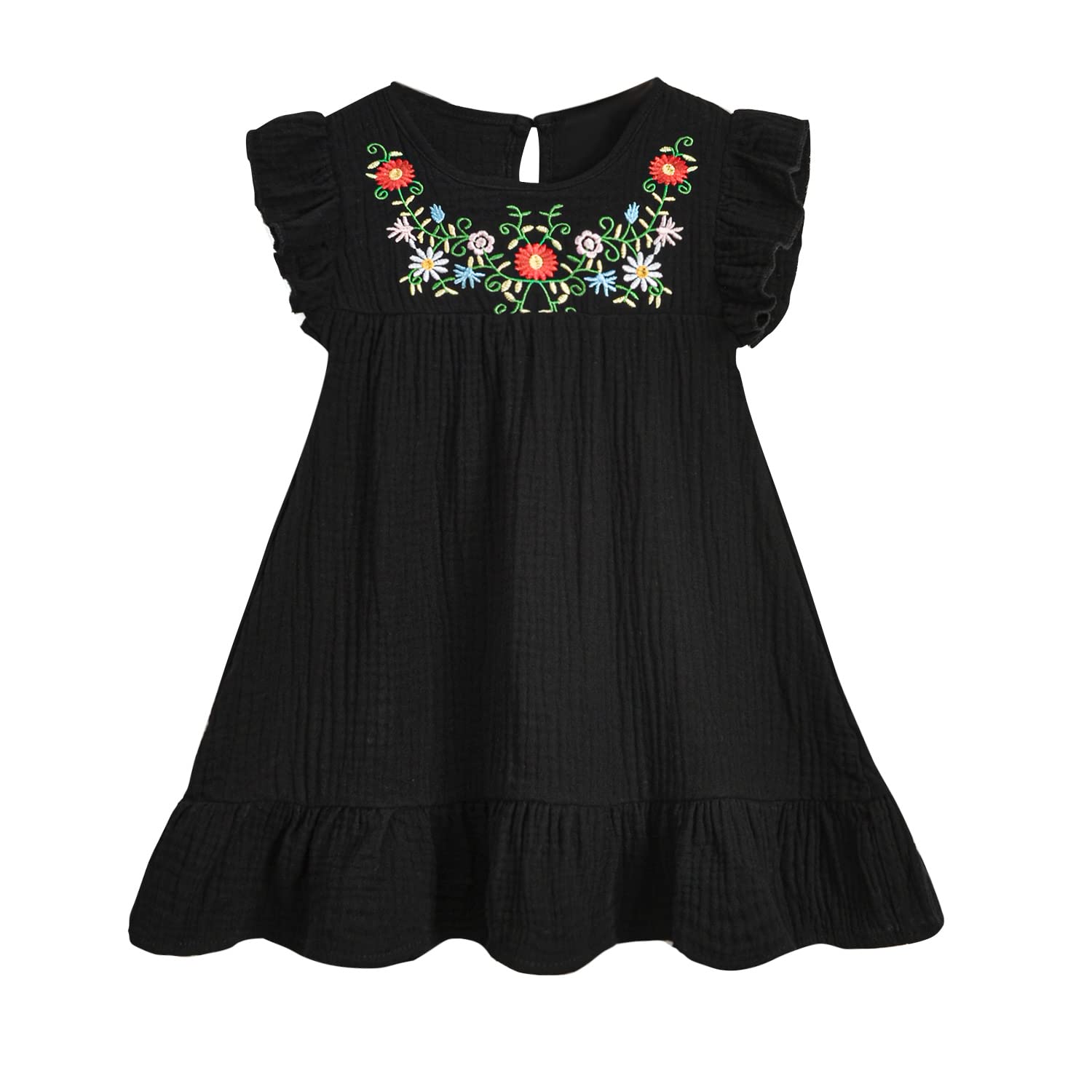 HINTINA Toddler Little Girl Mexican Ethnic Embroidery Floral Dress Sleeveless Sundress