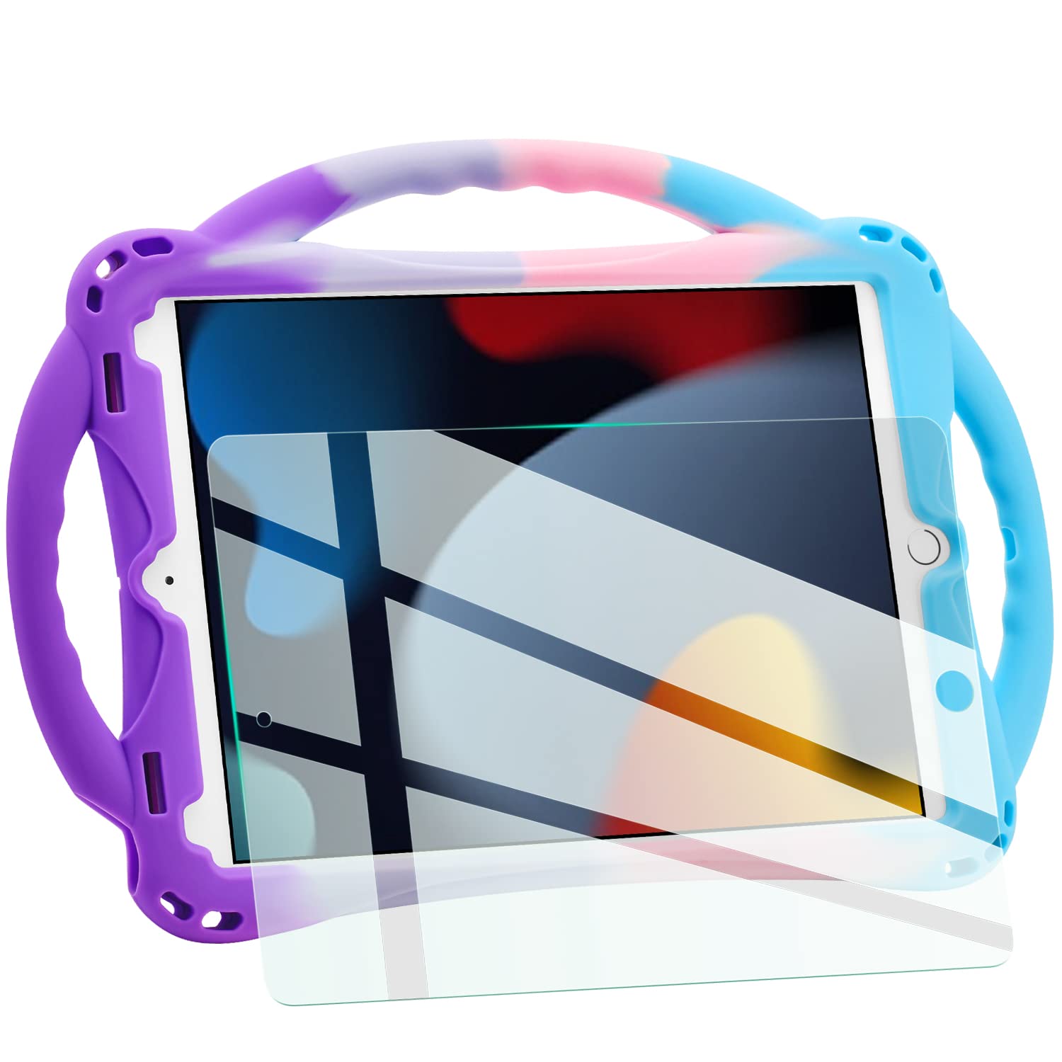 TopEsct Kids Case for iPad 10.2 8th Gen (2020)/7th Gen (2019), Shockproof Handle Stand Case Compatible with iPad 7th/8th Gen 10.2/iPad Air 3rd 10.5/ iPad Pro 10.5 (Purple and Turquoise)